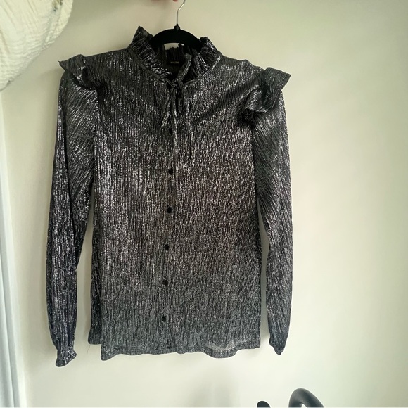 Maje silver, sheer lurex long-sleeved top - Picture 6 of 8